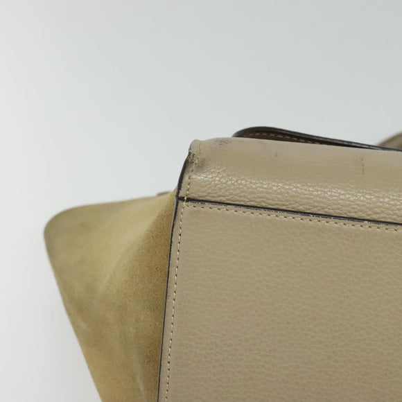 CELINE Trapeze Hand Bag Leather 2way Beige Silver Auth hk2502