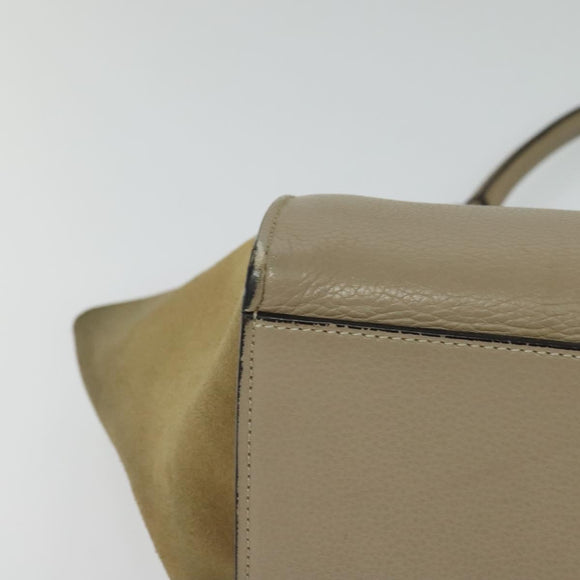 CELINE Trapeze Hand Bag Leather 2way Beige Silver Auth hk2502