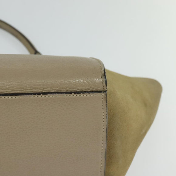 CELINE Trapeze Hand Bag Leather 2way Beige Silver Auth hk2502