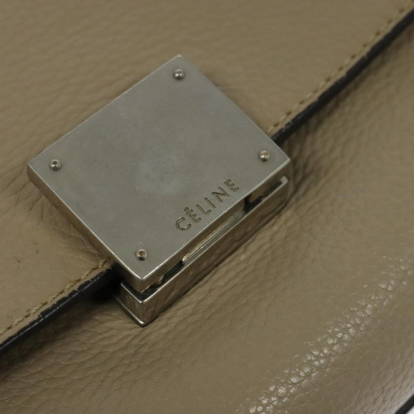 CELINE Trapeze Hand Bag Leather 2way Beige Silver Auth hk2502