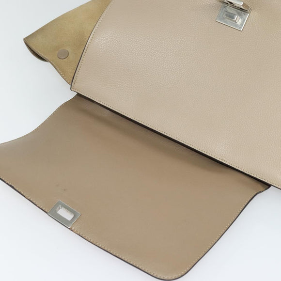 CELINE Trapeze Hand Bag Leather 2way Beige Silver Auth hk2502