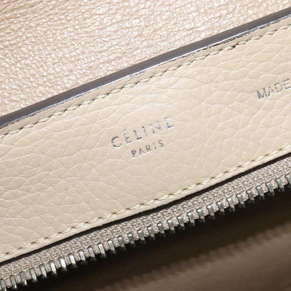 CELINE Trapeze Hand Bag Leather 2way Beige Silver Auth hk2502