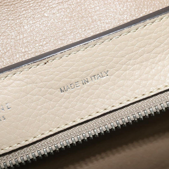 CELINE Trapeze Hand Bag Leather 2way Beige Silver Auth hk2502