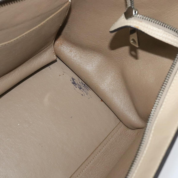 CELINE Trapeze Hand Bag Leather 2way Beige Silver Auth hk2502