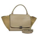CELINE Trapeze Hand Bag Leather 2way Beige Silver Auth hk2502-1