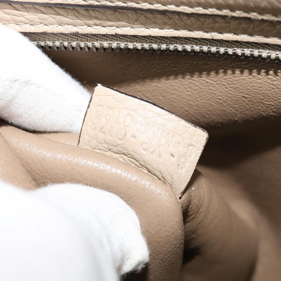 CELINE Trapeze Hand Bag Leather 2way Beige Silver Auth hk2502