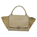 CELINE Trapeze Hand Bag Leather 2way Beige Silver Auth hk2502-13