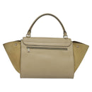 CELINE Trapeze Hand Bag Leather 2way Beige Silver Auth hk2502-2