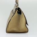 CELINE Trapeze Hand Bag Leather 2way Beige Silver Auth hk2502-3