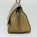 CELINE Trapeze Hand Bag Leather 2way Beige Silver Auth hk2502-4