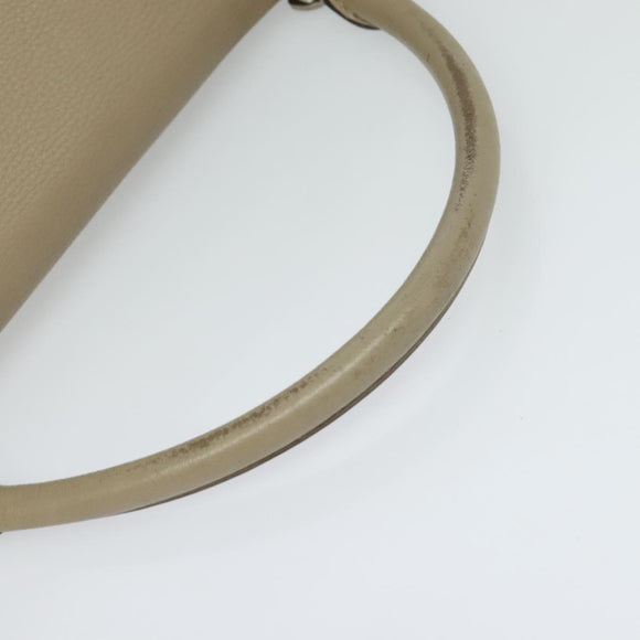 CELINE Trapeze Hand Bag Leather 2way Beige Silver Auth hk2502
