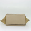 CELINE Trapeze Hand Bag Leather 2way Beige Silver Auth hk2502-5