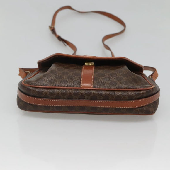 CELINE Macadam Canvas Shoulder Bag PVC Leather Brown Gold Auth hk2506