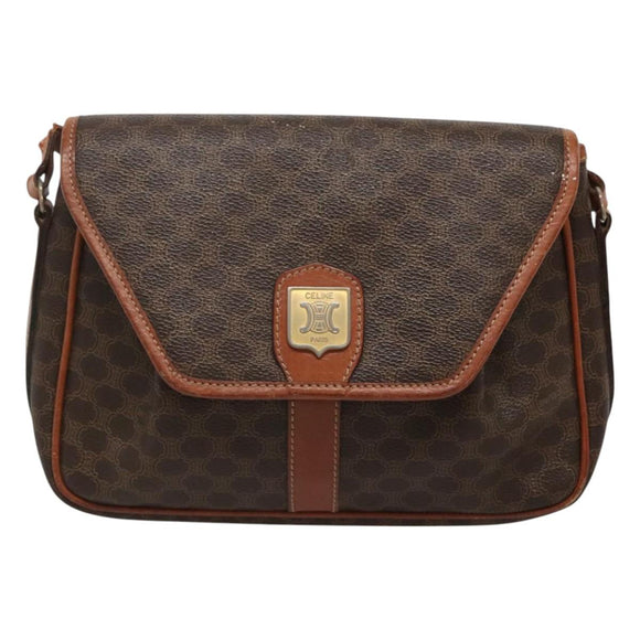 CELINE Macadam Canvas Shoulder Bag PVC Leather Brown Gold Auth hk2506