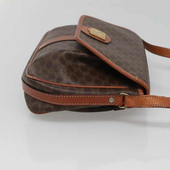 CELINE Macadam Canvas Shoulder Bag PVC Leather Brown Gold Auth hk2506