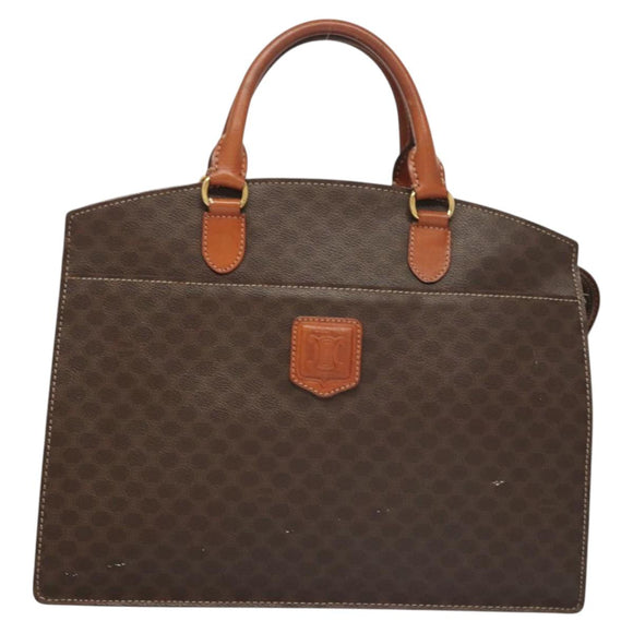 CELINE Macadam Canvas Hand Bag PVC Leather Brown Gold Auth hk2512