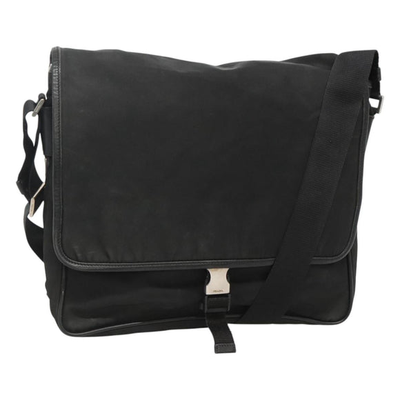 PRADA Shoulder Bag Nylon Black Silver Auth hk2516