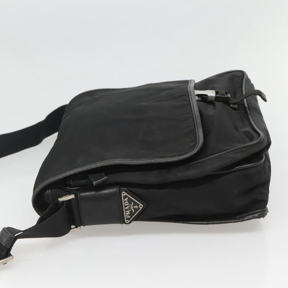 PRADA Schoudertas Nylon Zwart Zilver Auth hk2516