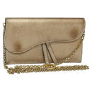 Christian Dior Saddle Chain Wallet Leather Brown Gold Auth hk2524-1