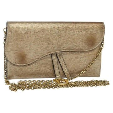 Christian Dior Saddle Chain Wallet Leather Brown Gold Auth hk2524