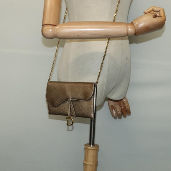 Christian Dior Saddle Chain Wallet Leather Brown Gold Auth hk2524