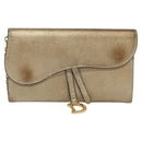 Christian Dior Saddle Chain Wallet Leather Brown Gold Auth hk2524-13