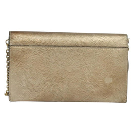 Christian Dior Saddle Chain Wallet Leather Brown Gold Auth hk2524 - 0