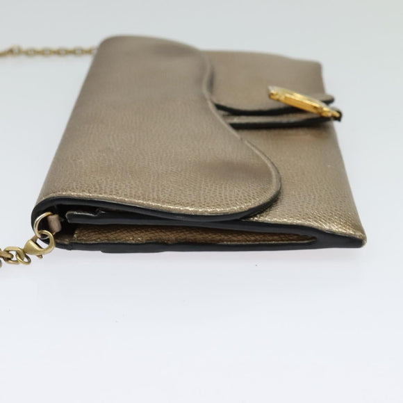 Christian Dior Saddle Chain Wallet Leather Brown Gold Auth hk2524