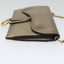 Christian Dior Saddle Chain Wallet Leather Brown Gold Auth hk2524-4