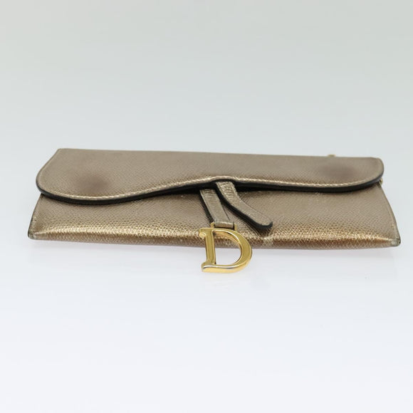 Christian Dior Saddle Chain Wallet Leather Brown Gold Auth hk2524
