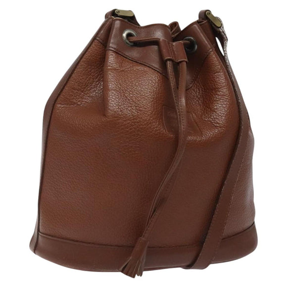 Burberrys Shoulder Bag Leather Brown Gold Auth hk2525