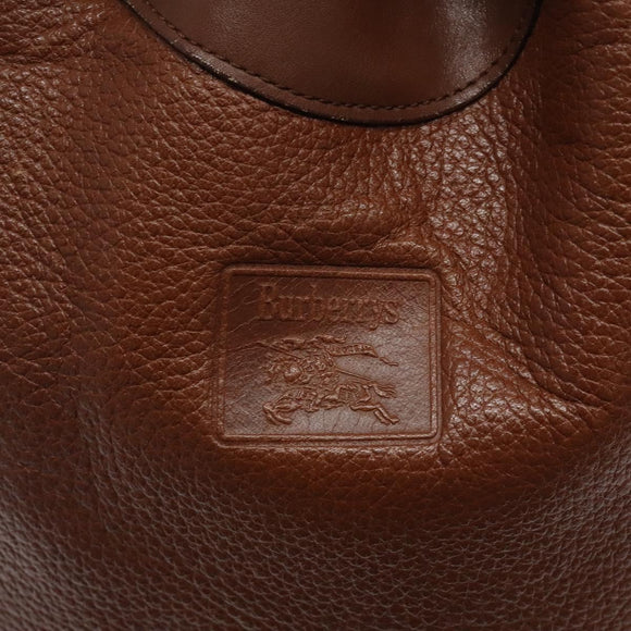 Burberrys Shoulder Bag Leather Brown Gold Auth hk2525