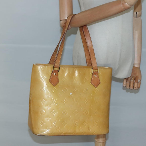 LOUIS VUITTON Monogram Vernis Houston Hand Bag Beige M91004 LV Auth hk2531
