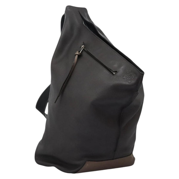 LOEWE Anagram Body Bag Leather Gray Silver Auth hk2593