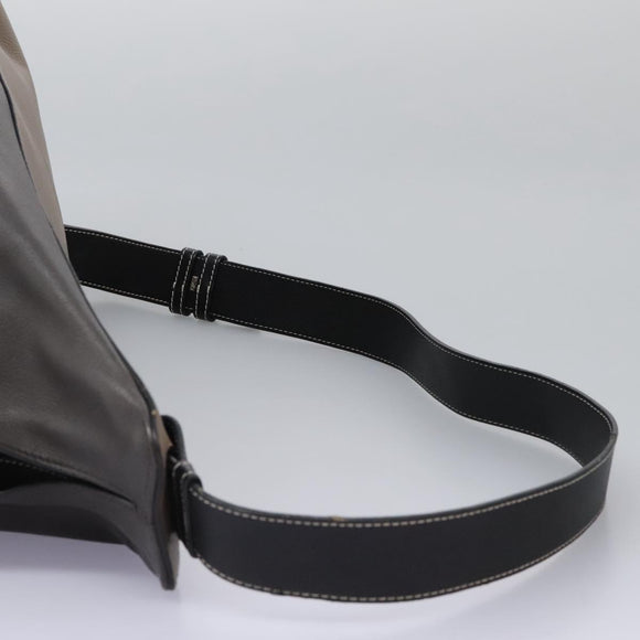 LOEWE Anagram Body Bag Leather Gray Silver Auth hk2593