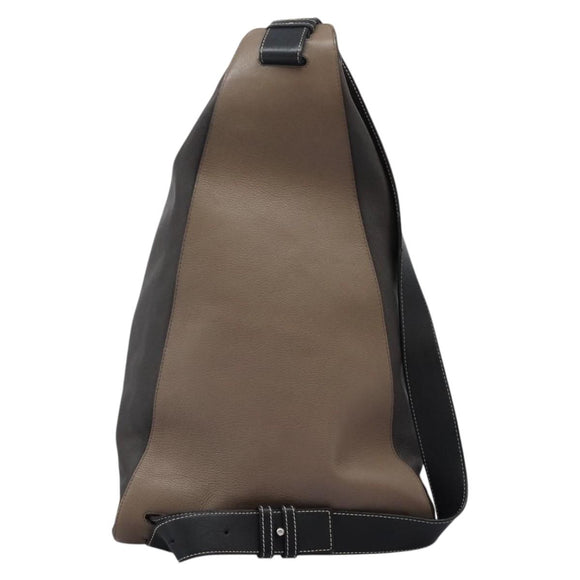 LOEWE Anagram Body Bag Leather Gray Silver Auth hk2593