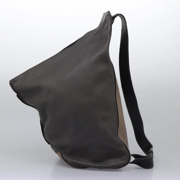 LOEWE Anagram Body Bag Leather Gray Silver Auth hk2593