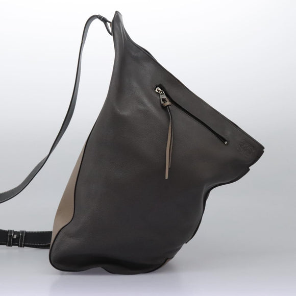 LOEWE Anagram Body Bag Leather Gray Silver Auth hk2593