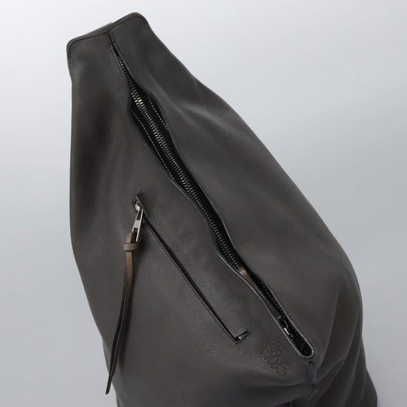 LOEWE Anagram Body Bag Leather Gray Silver Auth hk2593