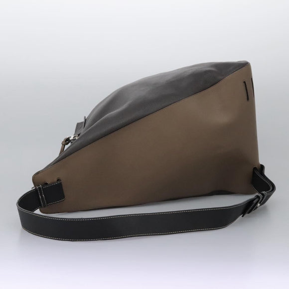 LOEWE Anagram Body Bag Leather Gray Silver Auth hk2593
