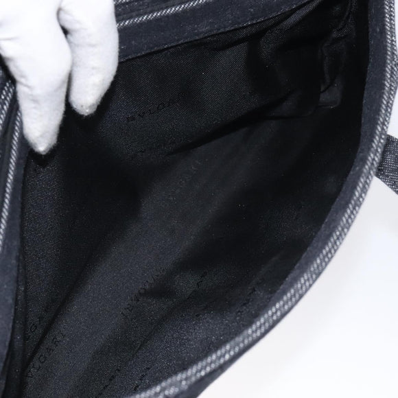 BVLGARI Logo Mania Shoulder Bag Canvas Black Silver Auth hk2594