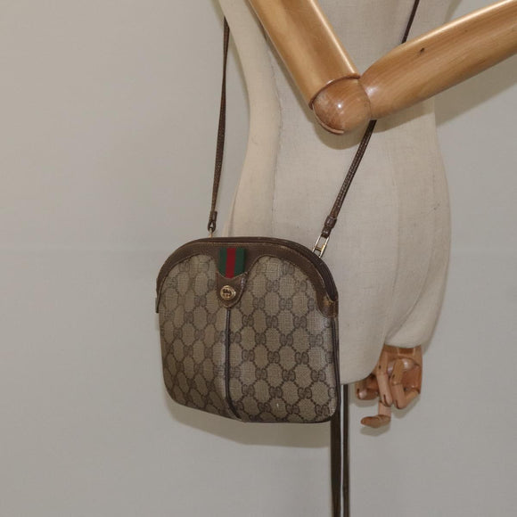 GUCCI GG Supreme Web Sherry Line Shoulder Bag PVC Beige 904 02 047 Auth hk2601