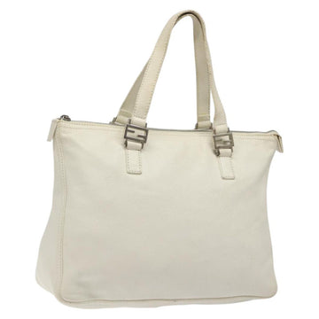 FENDI Hand Bag Leather White Silver Auth hk2612