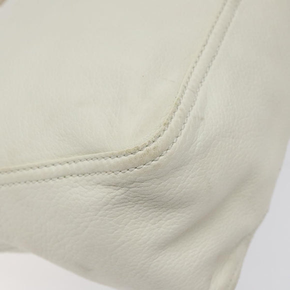 FENDI Hand Bag Leather White Silver Auth hk2612