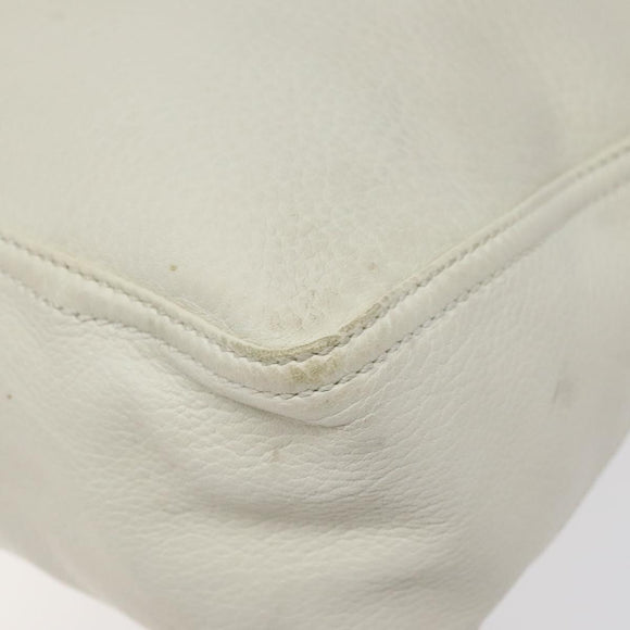 FENDI Hand Bag Leather White Silver Auth hk2612