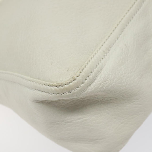 FENDI Hand Bag Leather White Silver Auth hk2612