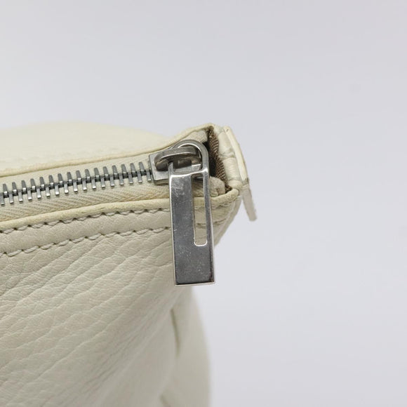 FENDI Hand Bag Leather White Silver Auth hk2612