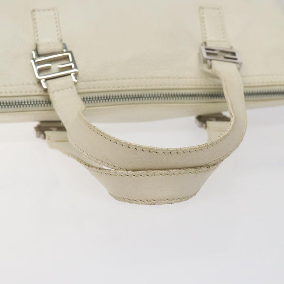 FENDI Hand Bag Leather White Silver Auth hk2612