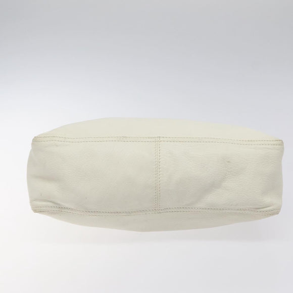 FENDI Hand Bag Leather White Silver Auth hk2612