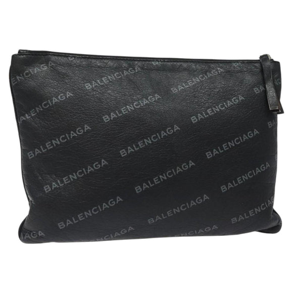 BALENCIAGA Clutch Bag Leather Black 506794 Auth hk2621